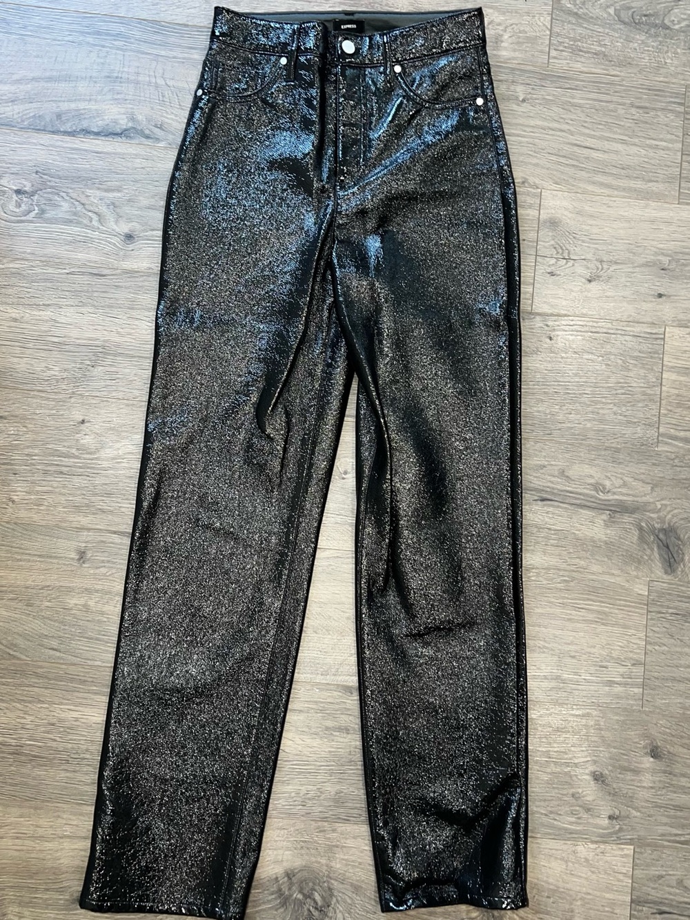 Express Black Shiny Faux Leather High-Waist Pants